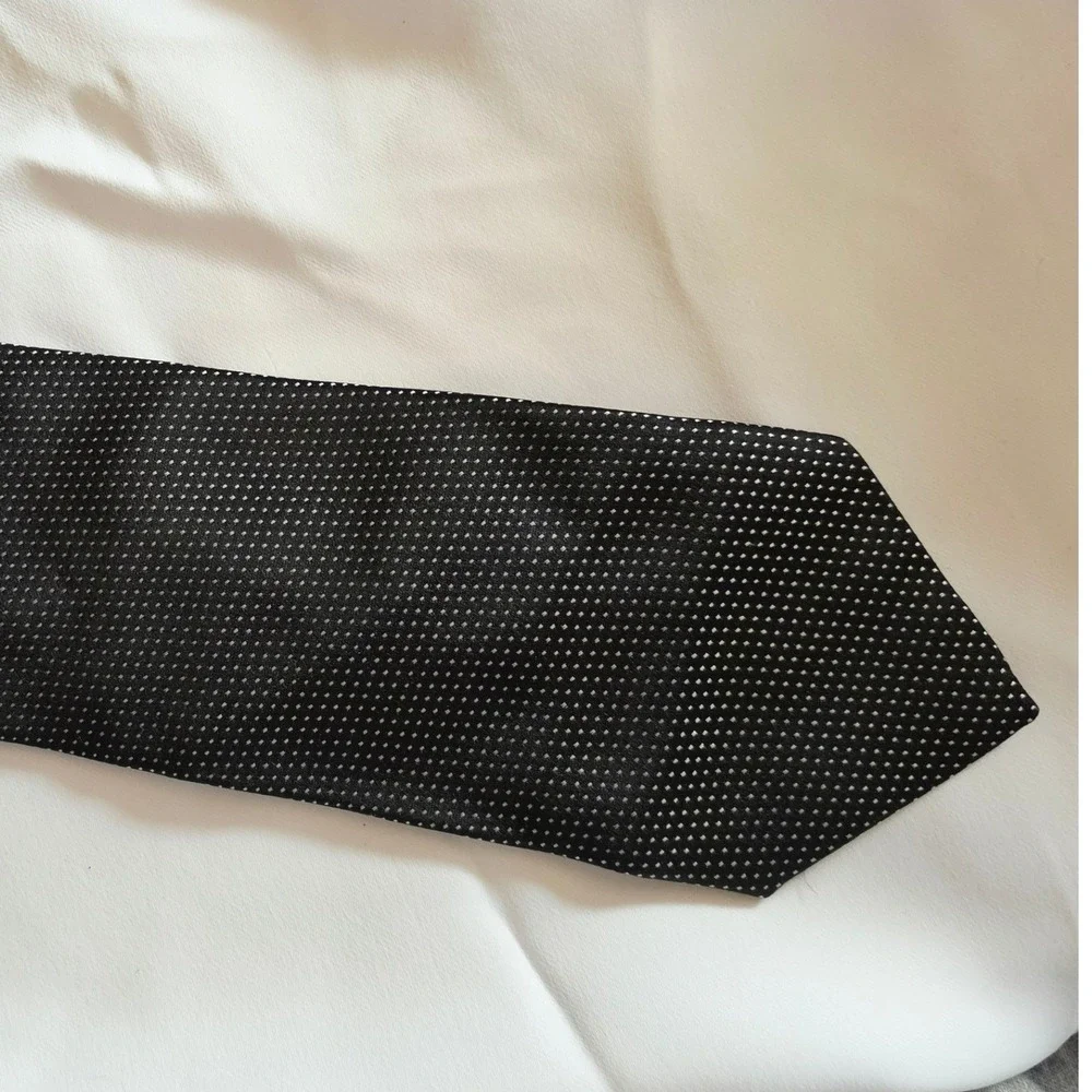 Calvin Klein Necktie Mens OS Black White Micro Dot 100% Silk Made in USA